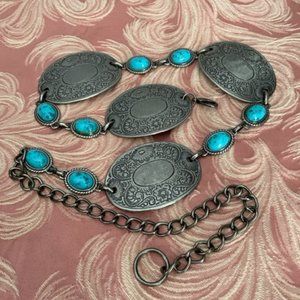 Concho Woman's Belt Silver Color Metal with Turquoise Stones